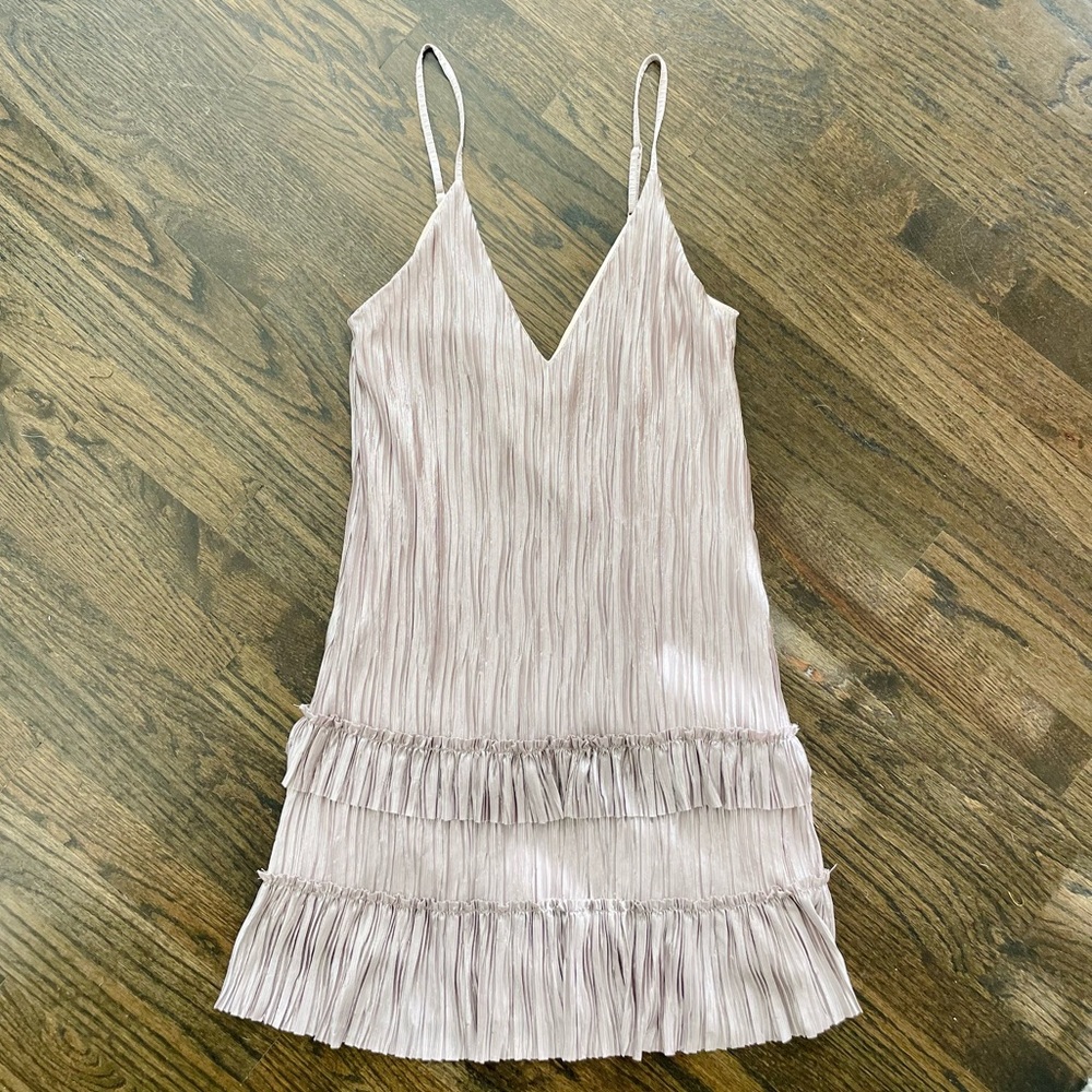 Silver Metallic Pleated Ruffle Tank Dress